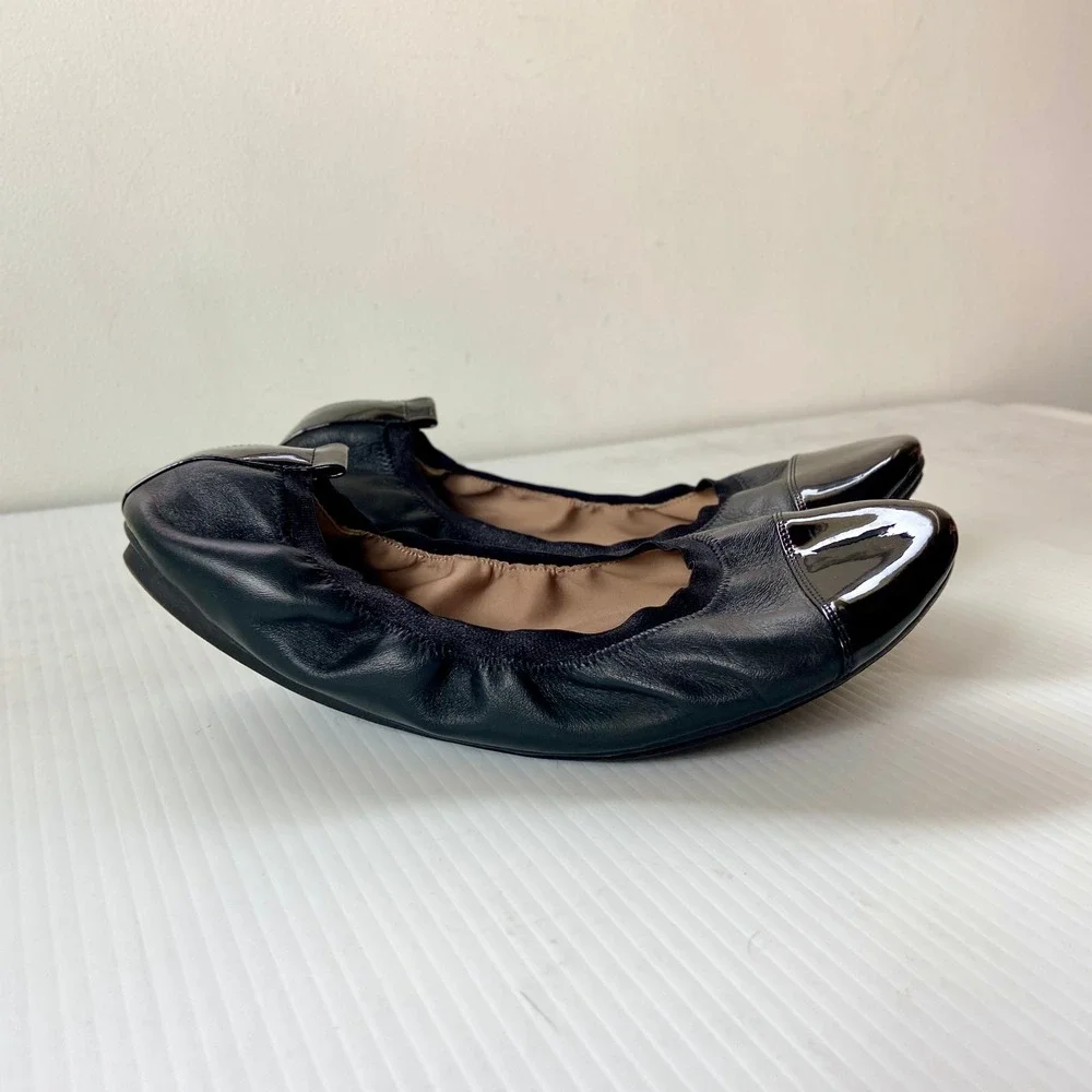 Susina Black Leather Patent Cap Toe Ballet Flats Womens 11M